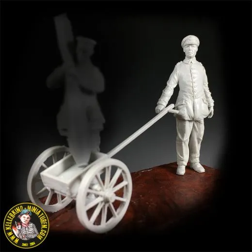 Deutscher Mechaniker mit Transportkarren